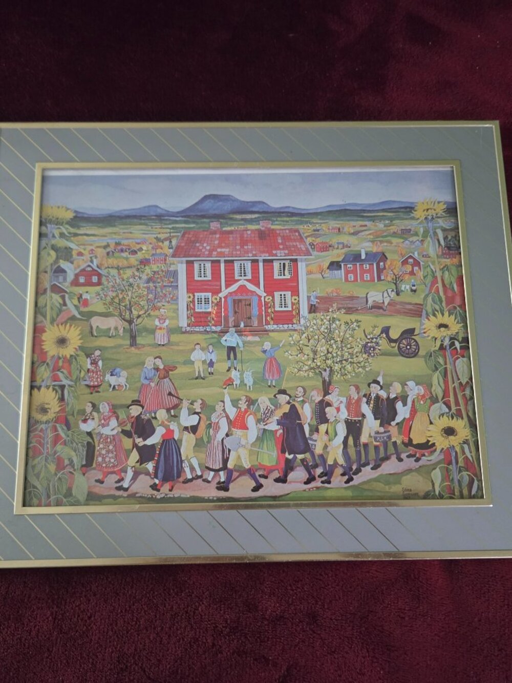 VINTAGE FRAMED ART PRINT BY SWEDISH FOLK ARTIST STINA SUNESSON